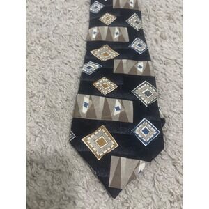 Trussardi Mens Necktie Black Geometric Diamond Silk Blend Designer Tie‎